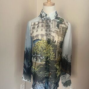 Altuzarra Scenic Print Button-Down Shirt in Green and Blue